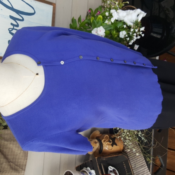 PETITE SOPHISTICATE ♡ Gorgeous 2pc Vintage Royal Blue Knit STRETCH Sweater Set S - Picture 8 of 14